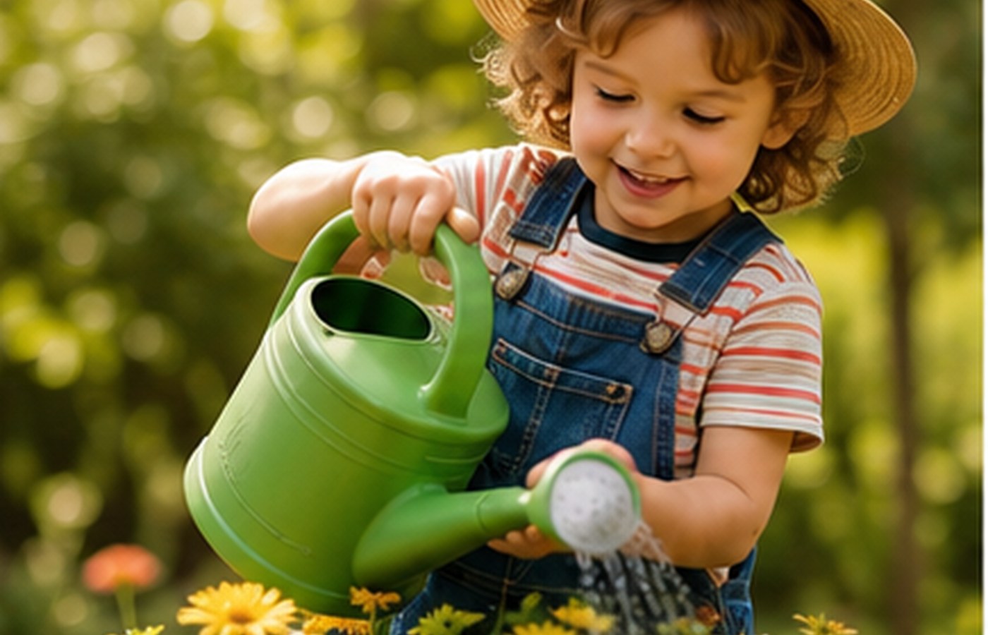 Child watering plants