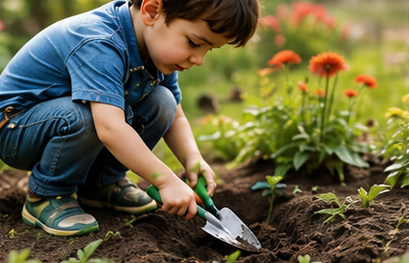 Child planting seedlings